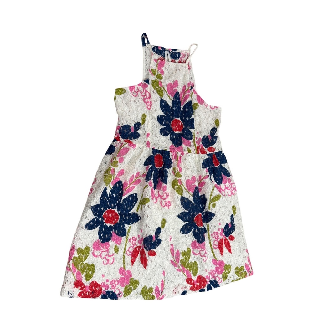 Trina Turk Petaluma Dress Retro Lace Halter Dress White Pink Blue Size 12 NWT